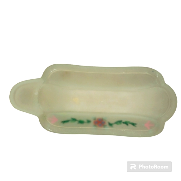 Vintage Frosted Floral Glass Boat Shaped Butter Stick Holder - Picture 6 of 9